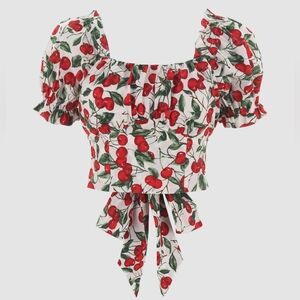 Cider Cherry Bow Crop Blouse